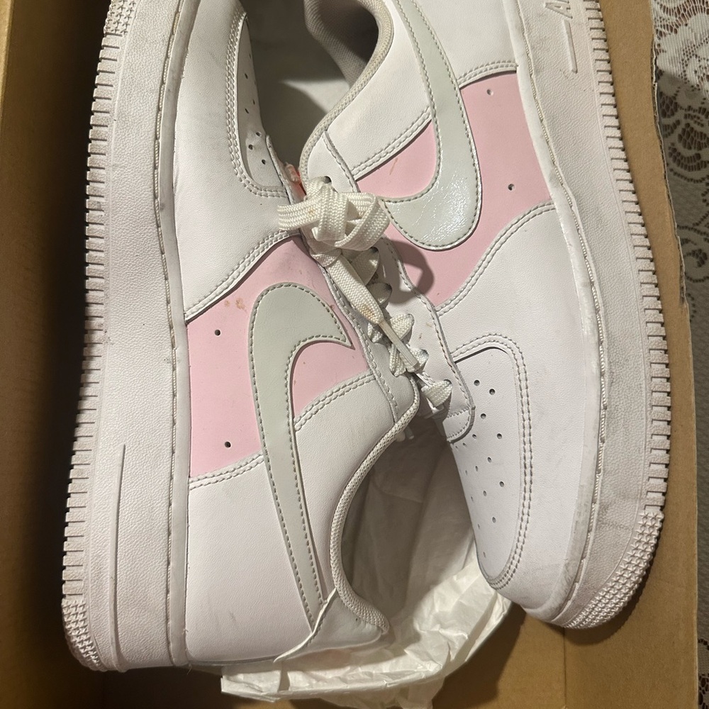 White and Pink Sneakers with Gray Accents